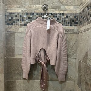 Design History Dusty Rose Ribbed Tie-Back Turtleneck Sweater